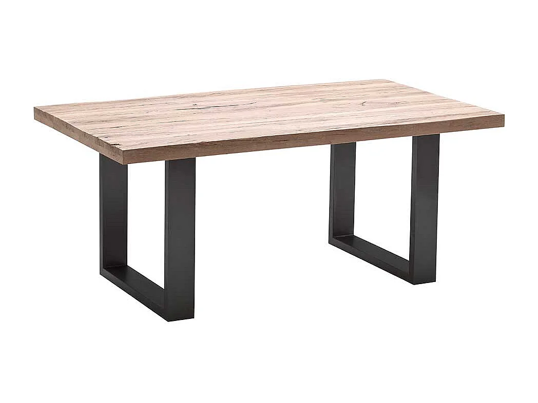 Echtholztisch aus Zerreiche massiv gekälkt Bügelgestell aus Stahl