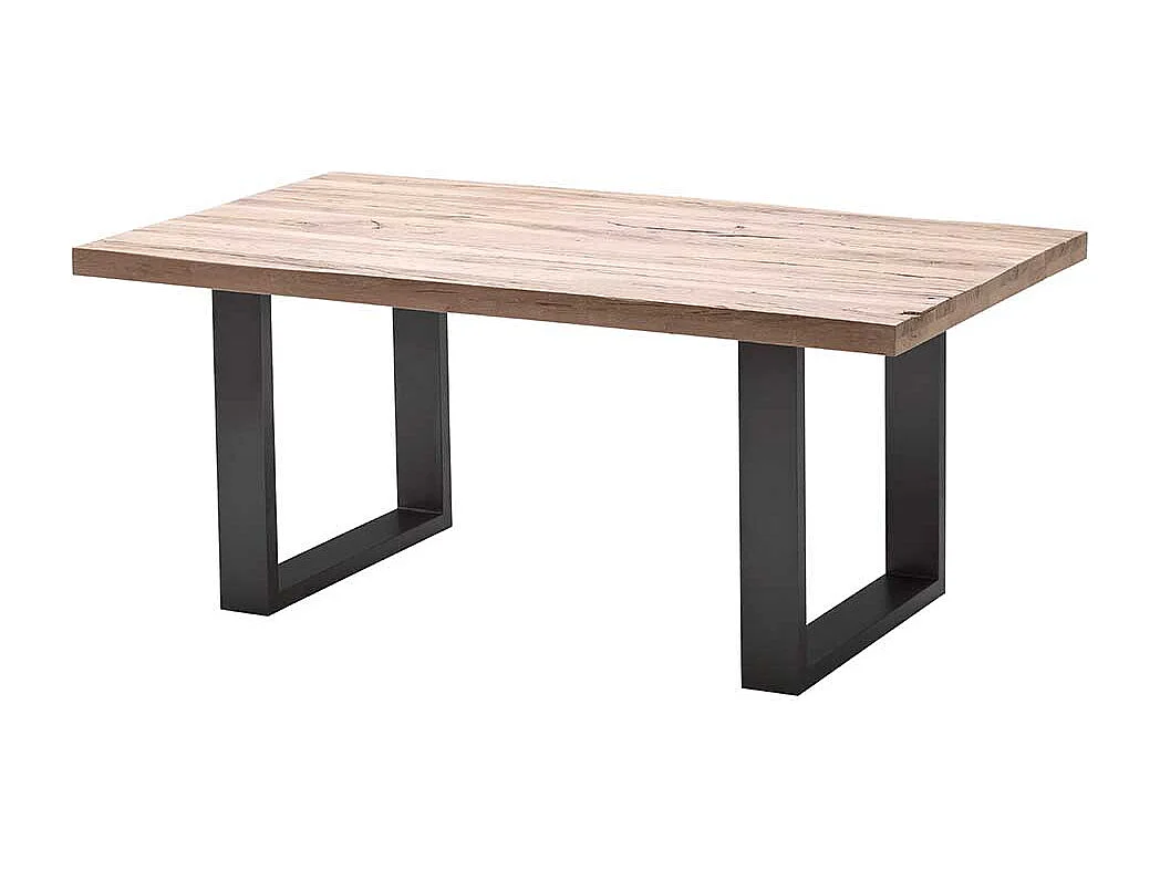 Echtholztisch aus Zerreiche massiv gekälkt Bügelgestell aus Stahl