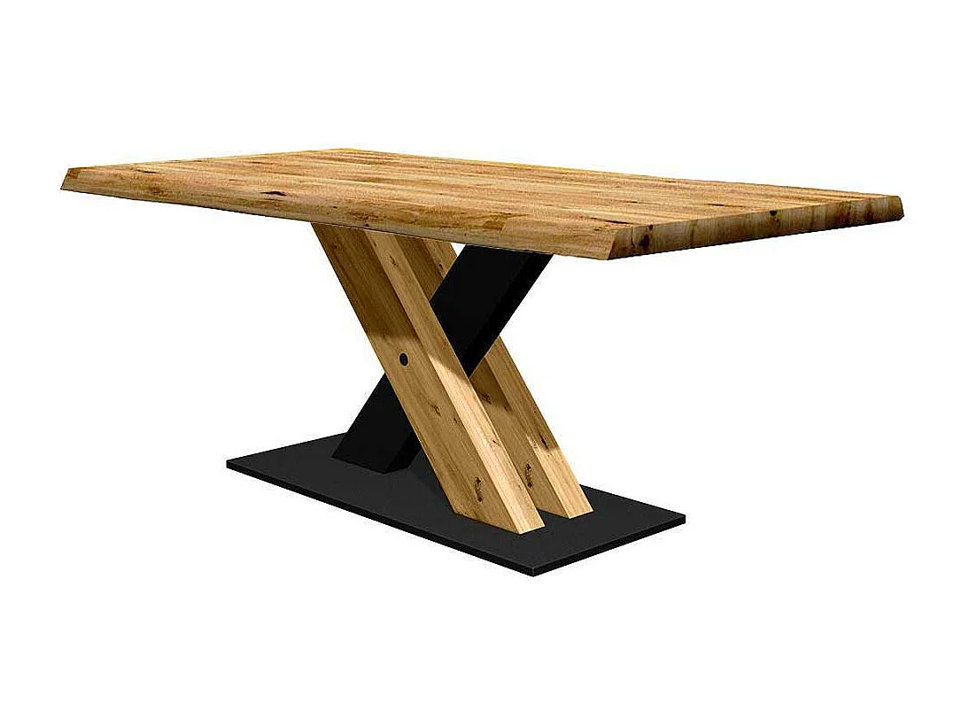 Massiver Esstisch aus Eiche und Metall natürlicher Baumkante