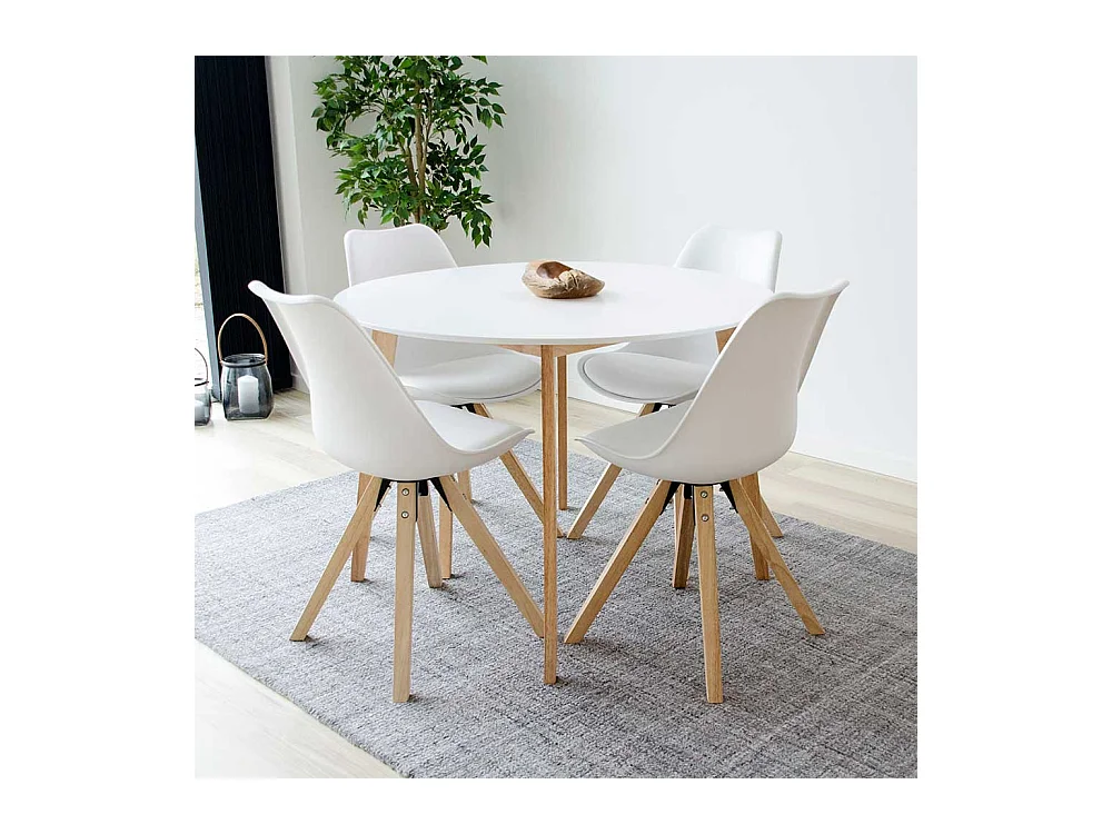 Runder Küchentisch in Weiß und Holz Naturfarben Skandi Design