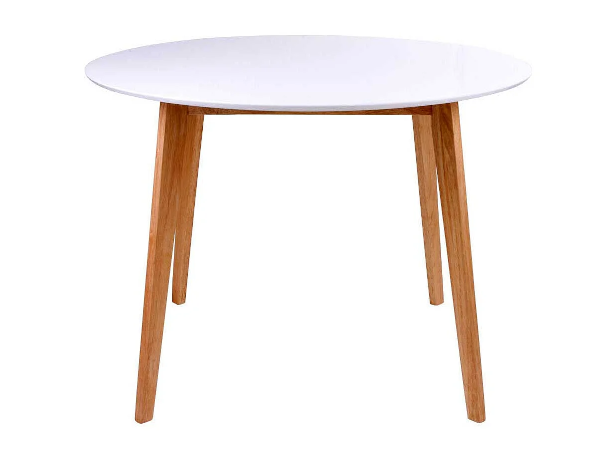 Runder Küchentisch in Weiß und Holz Naturfarben Skandi Design