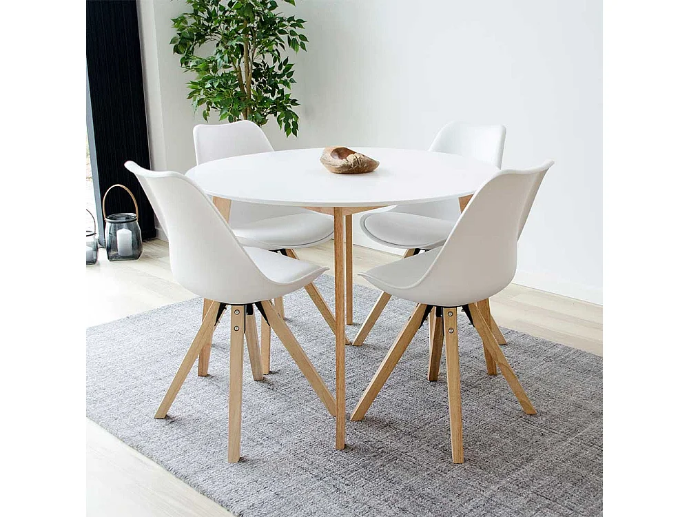 Runder Küchentisch in Weiß und Holz Naturfarben Skandi Design
