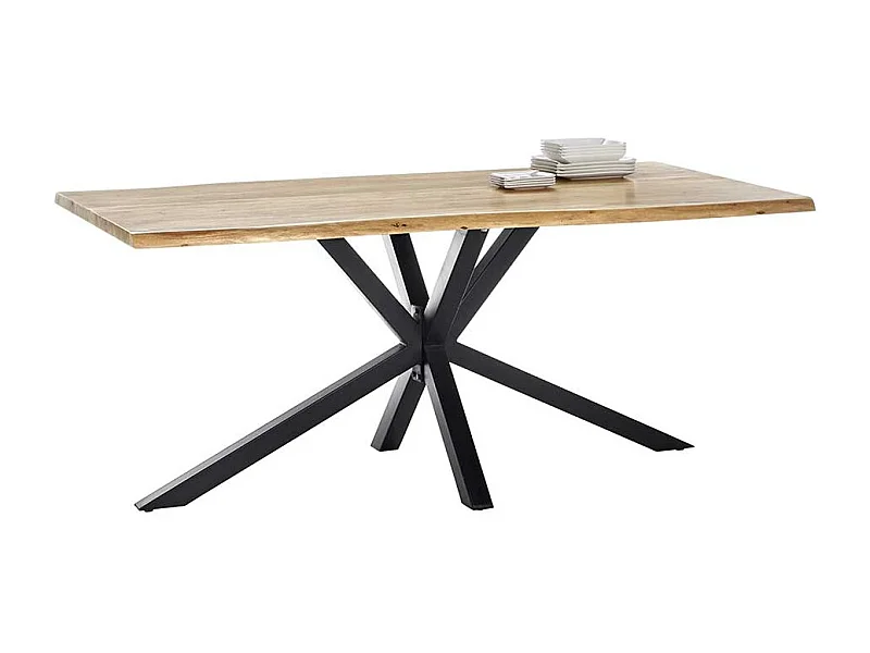 Küchentisch mit Akazie Massivholzplatte Spider Gestell aus Eisen