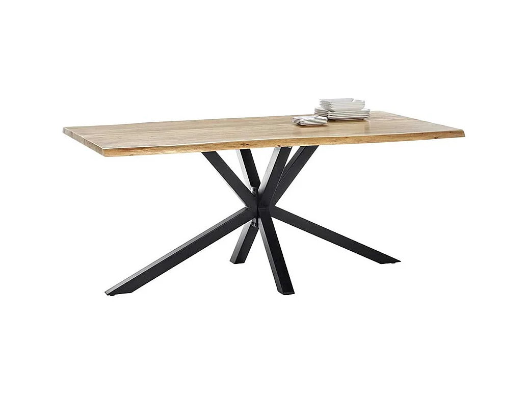 Küchentisch mit Akazie Massivholzplatte Spider Gestell aus Eisen