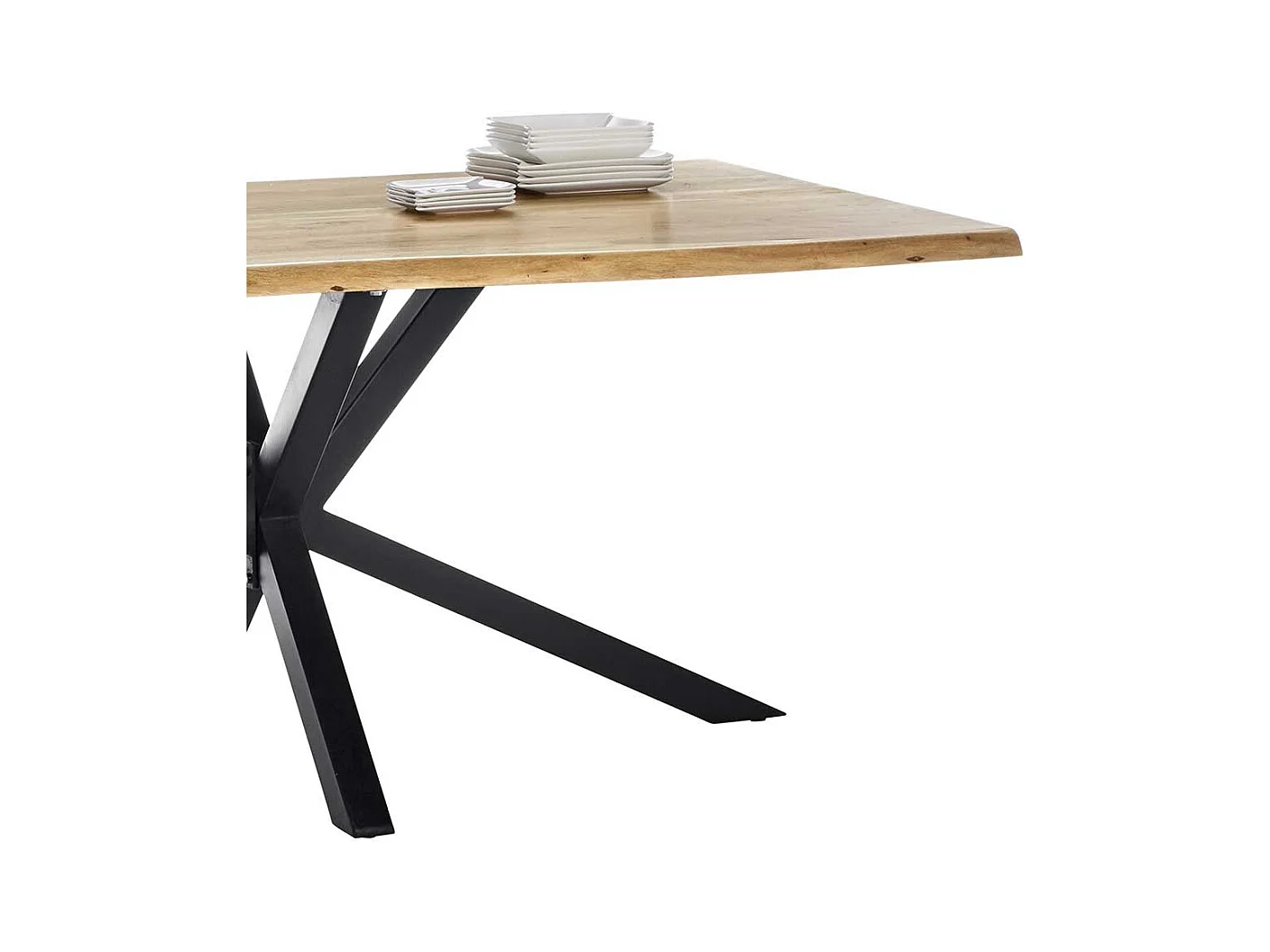 Küchentisch mit Akazie Massivholzplatte Spider Gestell aus Eisen