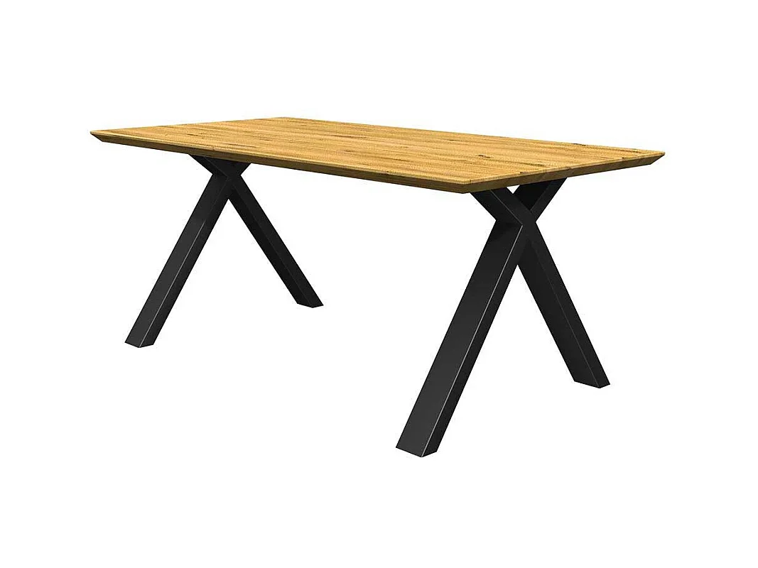 Eiche massiv Esstisch modern in modernem Design X Gestell aus Metall