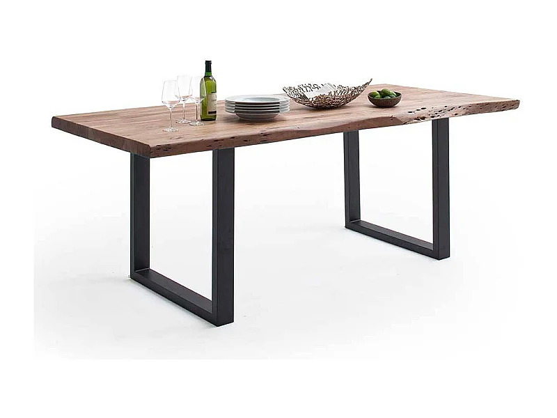 Esstisch Baumkantentisch aus Akazie Massivholz mit Bügelgestell