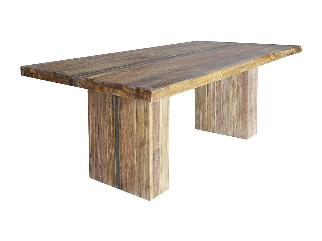 Rustikaler Tisch aus Teak Recyclingholz Wangengestell