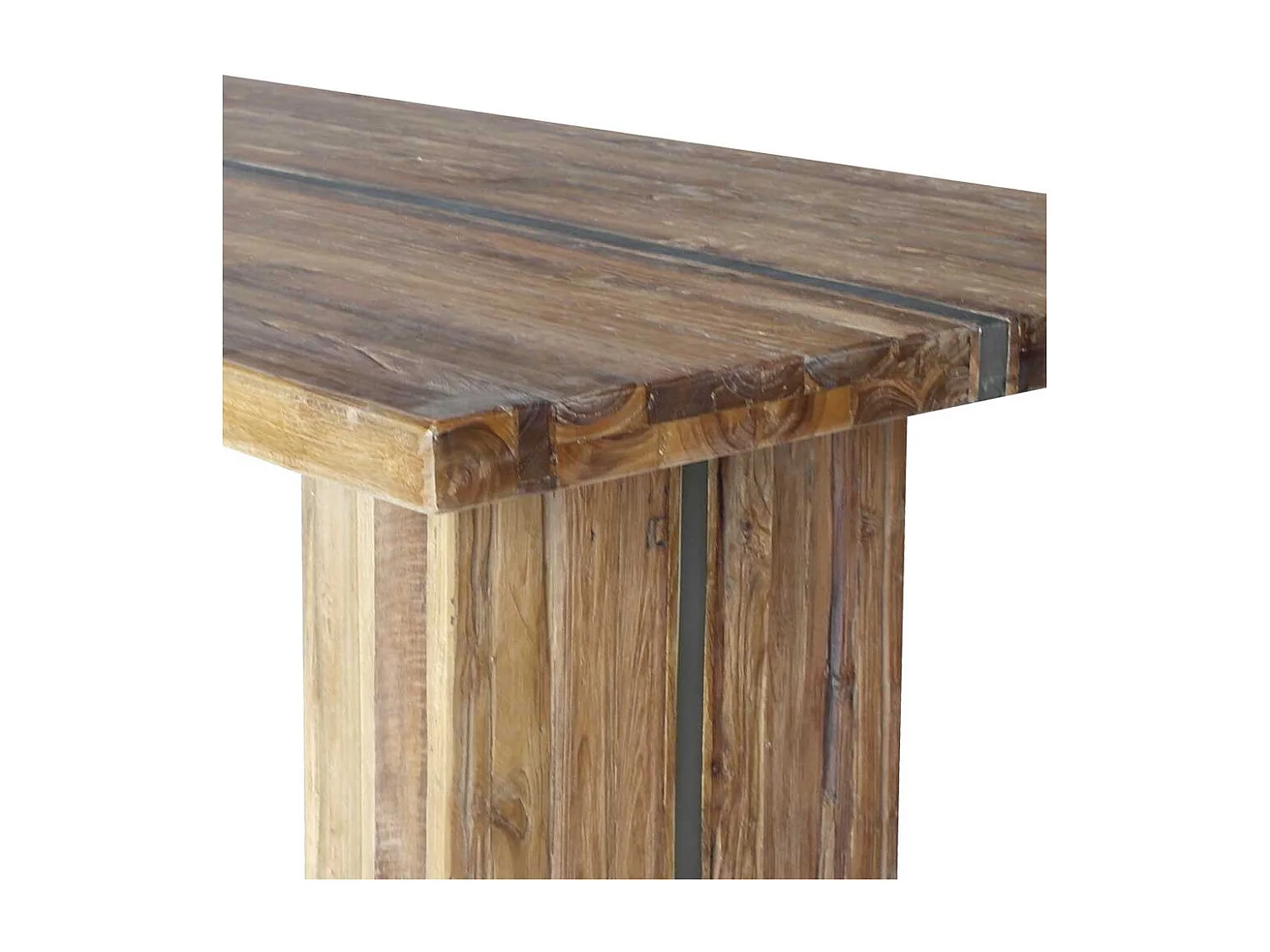 Rustikaler Tisch aus Teak Recyclingholz Wangengestell