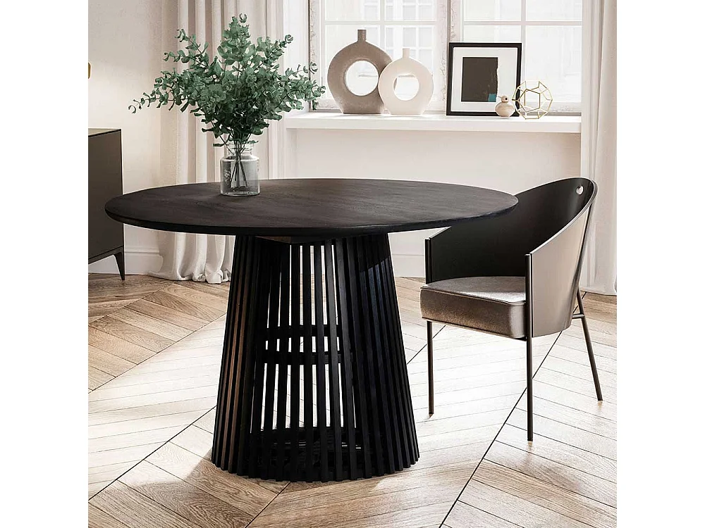 Esstisch aus Mangobaum Massivholz schwarz