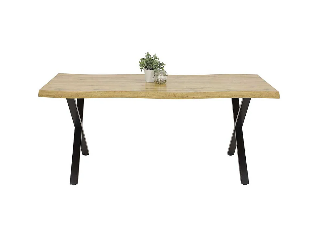 Esstisch modern Industrie in Wildeichefarben & Schwarz X Gestell