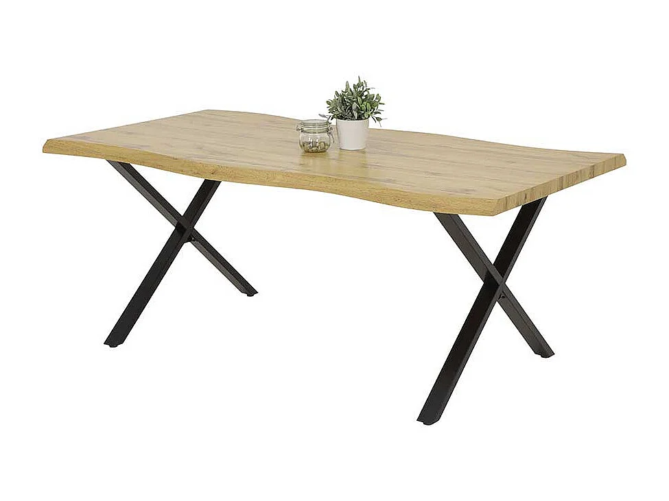 Esstisch modern Industrie in Wildeichefarben & Schwarz X Gestell