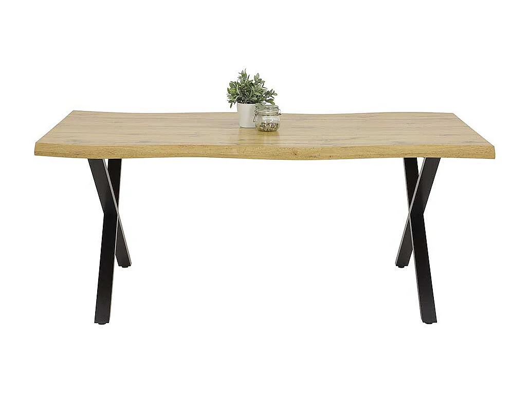 Esstisch modern Industrie in Wildeichefarben & Schwarz X Gestell