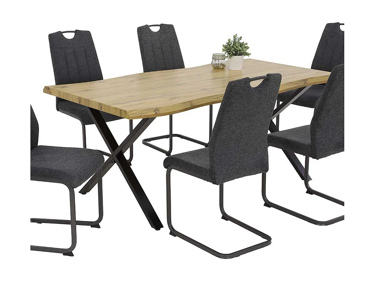 Esstisch modern Industrie in Wildeichefarben & Schwarz X Gestell