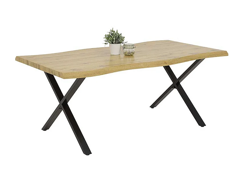 Esstisch modern Industrie in Wildeichefarben & Schwarz X Gestell