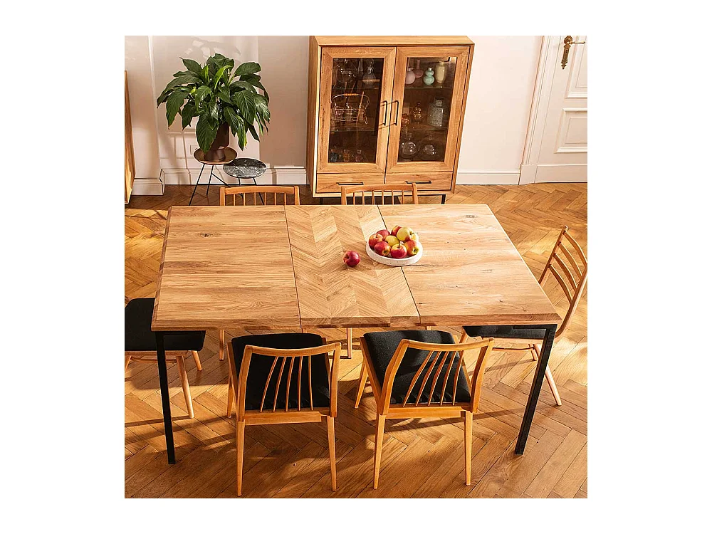 Hochwertiger Esstisch aus Wildeiche Massivholz und Stahl Skandi Design