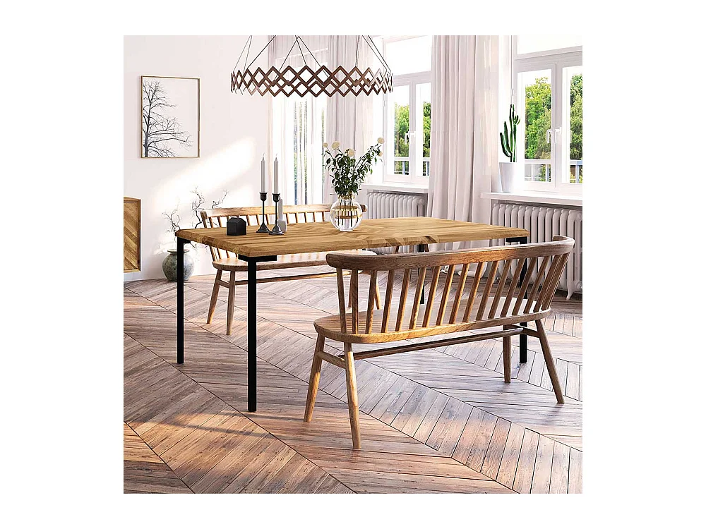 Hochwertiger Esstisch aus Wildeiche Massivholz und Stahl Skandi Design