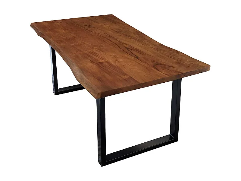 Baumkantentisch in Nussbaumfarben lackiert und gewachst Akazie Massivholz und Stahl