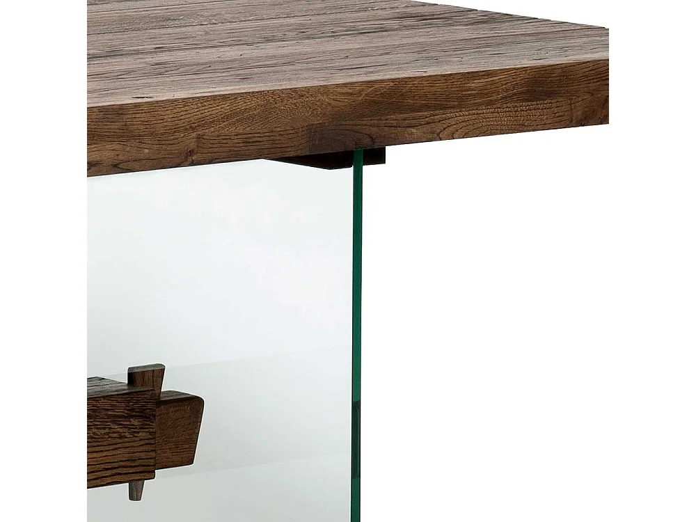 Designesstisch aus Asteiche Massivholz Glas Wangengestell