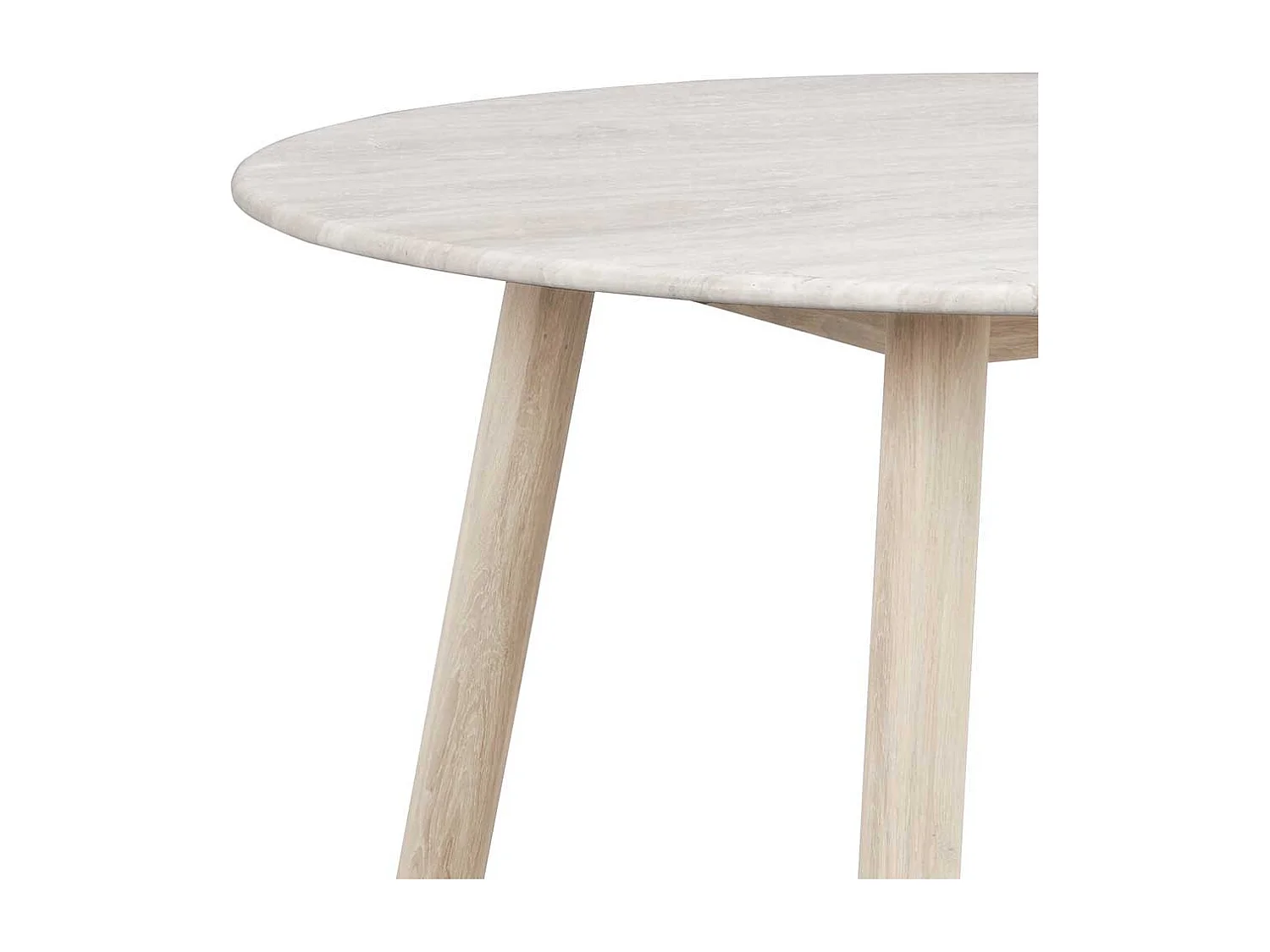 Runder Esstisch aus Eiche Massivholz White Wash Marmorplatte in Beige