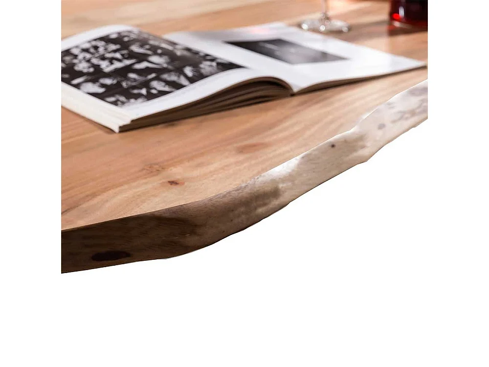 Baumkanten Esstisch aus Akazie Massivholz und Eisen Loft Design
