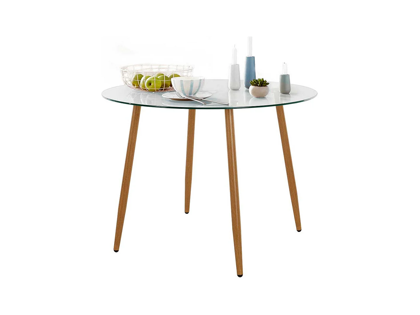 Esszimmer Glastisch im Skandi Design rund