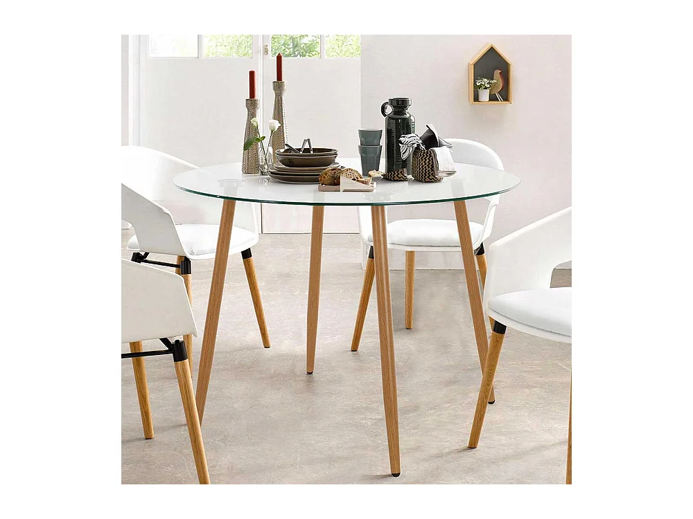 Esszimmer Glastisch im Skandi Design rund