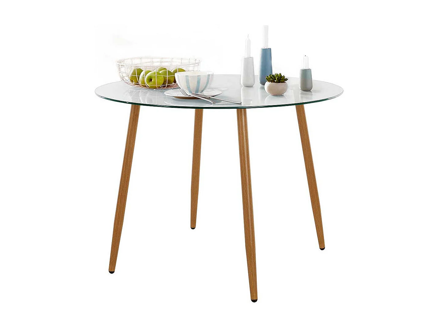 Esszimmer Glastisch im Skandi Design rund