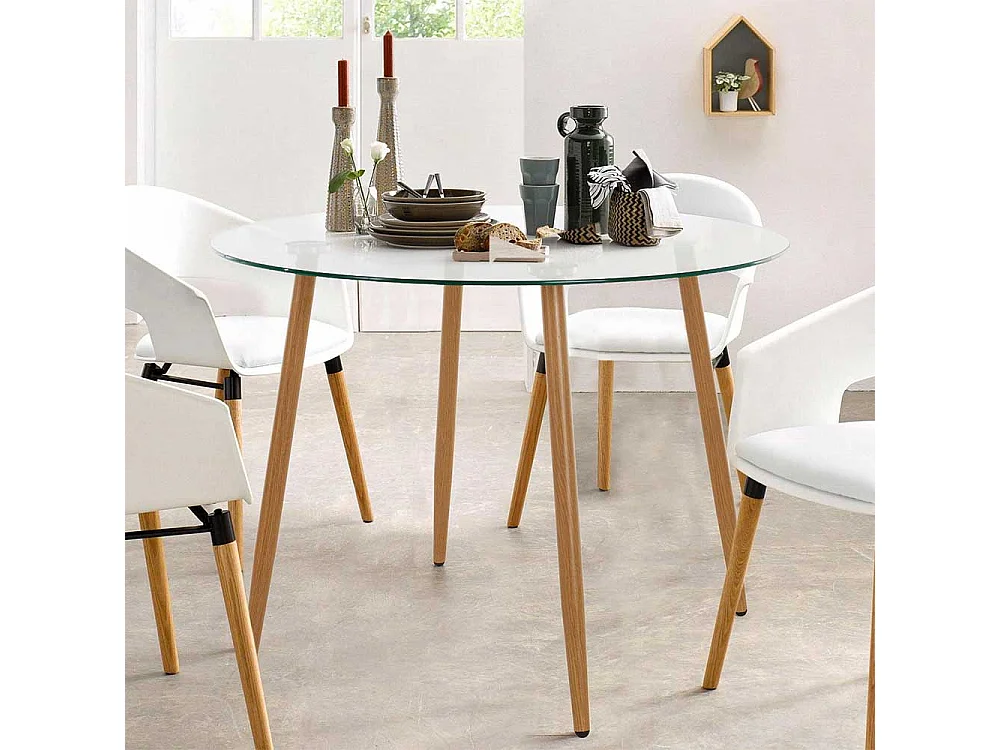 Esszimmer Glastisch im Skandi Design rund