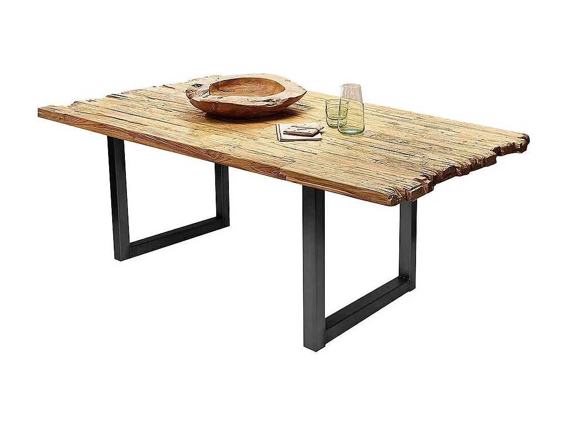 Design Esszimmertisch aus Teak Recyclingholz und Stahl 100 cm tief