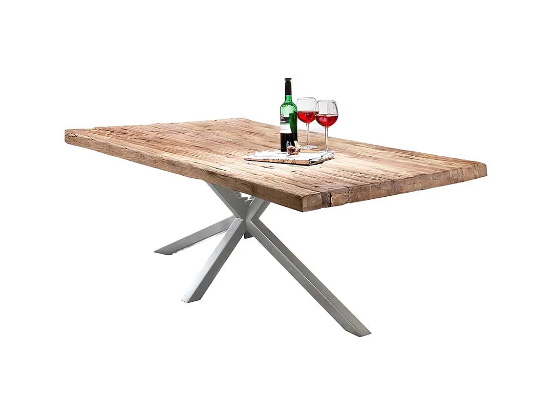 Küchentisch rustikal aus Teak Recyclingholz Metall