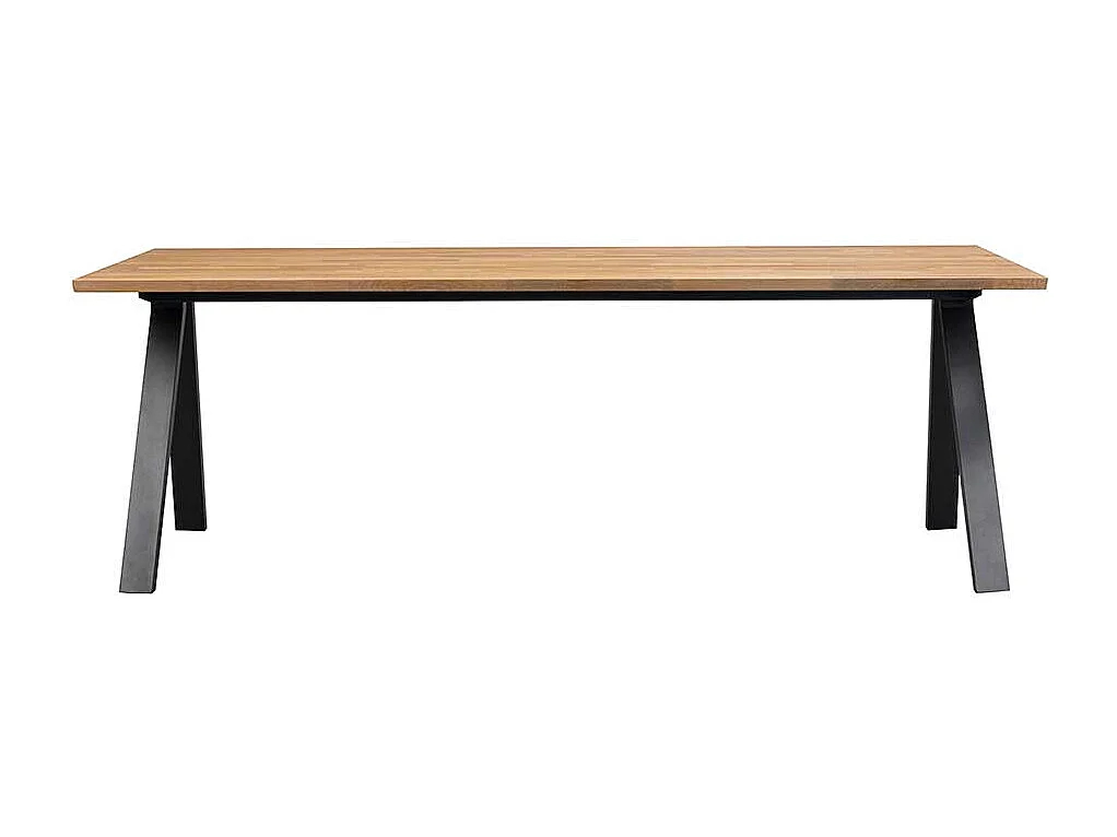 Moderner Esstisch aus Eiche Massivholz und Metall Vierfußgestell