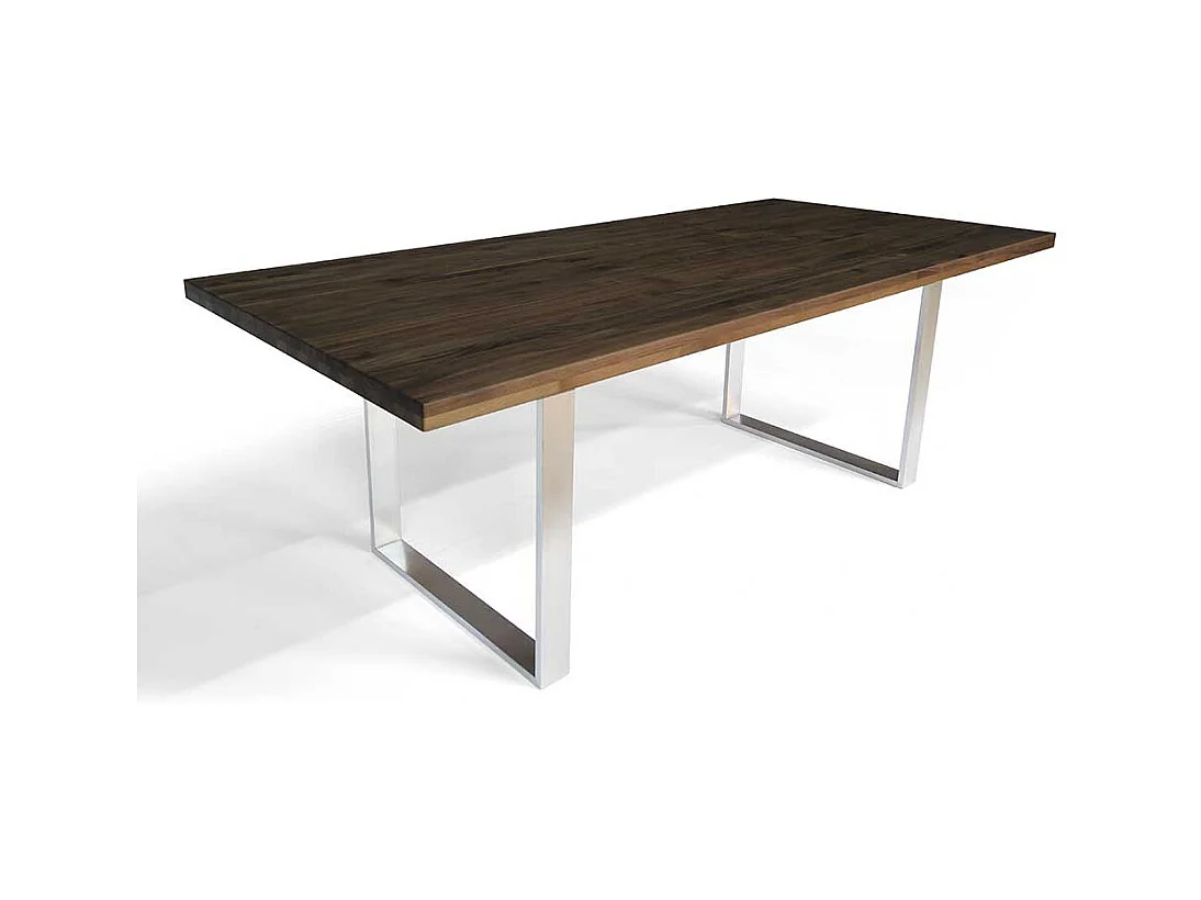 Küchentisch aus Nussbaum Massivholz und Edelstahl 75 cm hoch