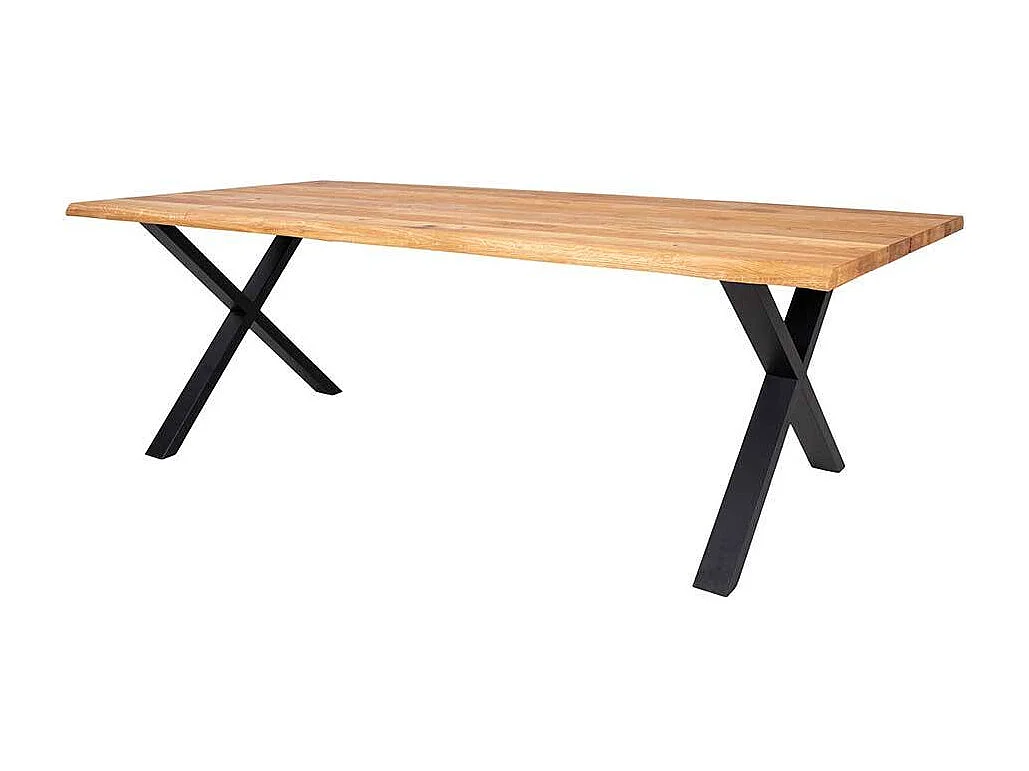 Tisch Massivholz Eiche mit X Gestell Schwarz