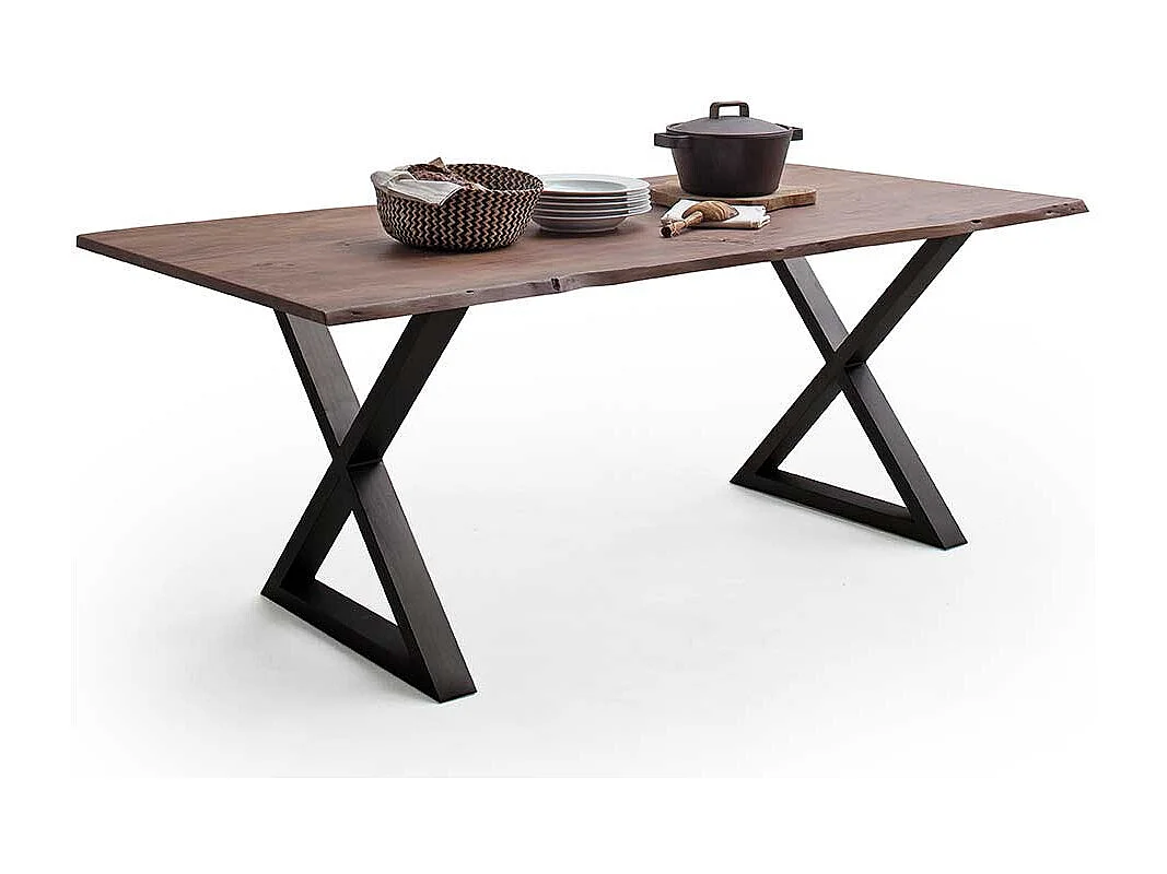 Esstisch Esszimmertisch mit natürlicher Baumkante und X Gestell