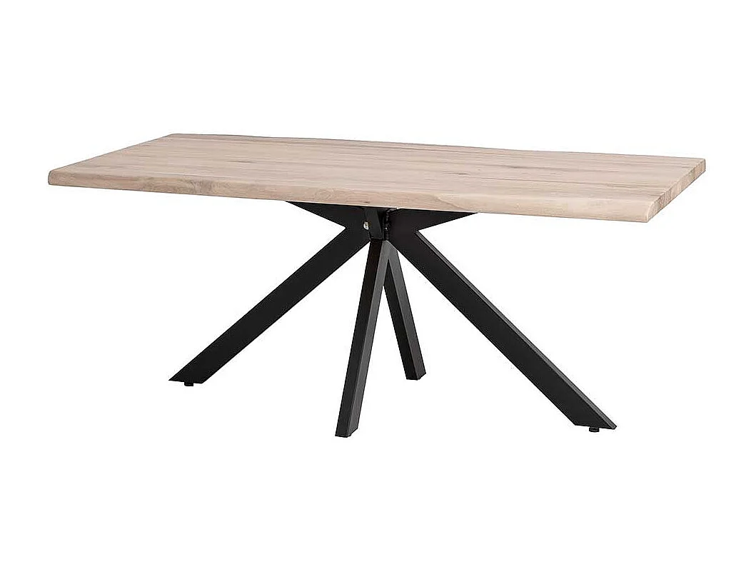 Baumkanten Esstisch aus Eiche White Wash massiv Spider Gestell aus Metall
