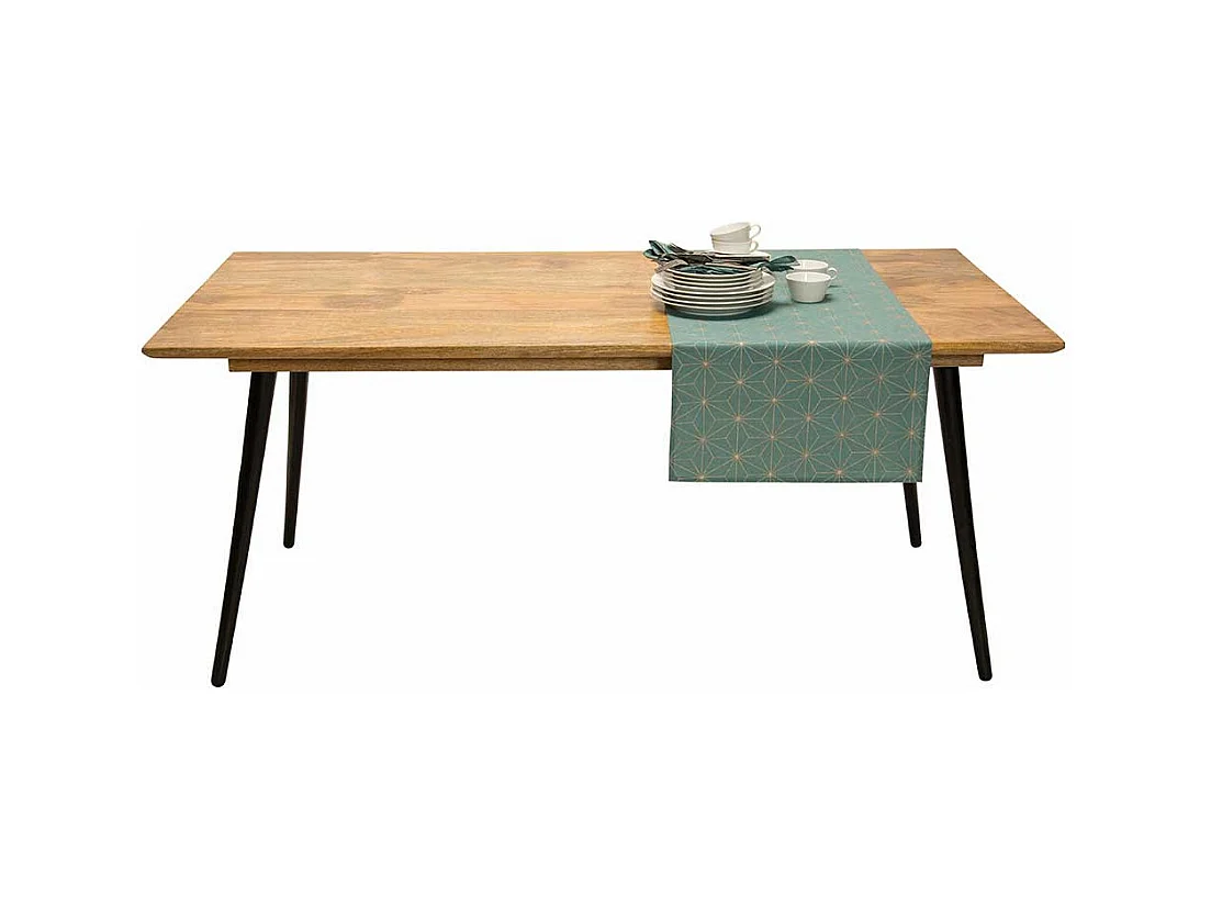 Esszimmer Tisch aus Mangobaum Massivholz und Metall Retro Design