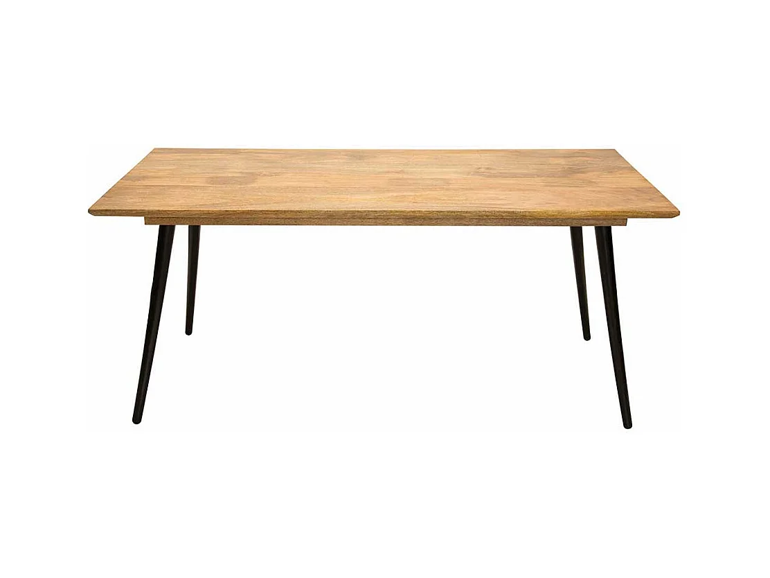 Esszimmer Tisch aus Mangobaum Massivholz und Metall Retro Design