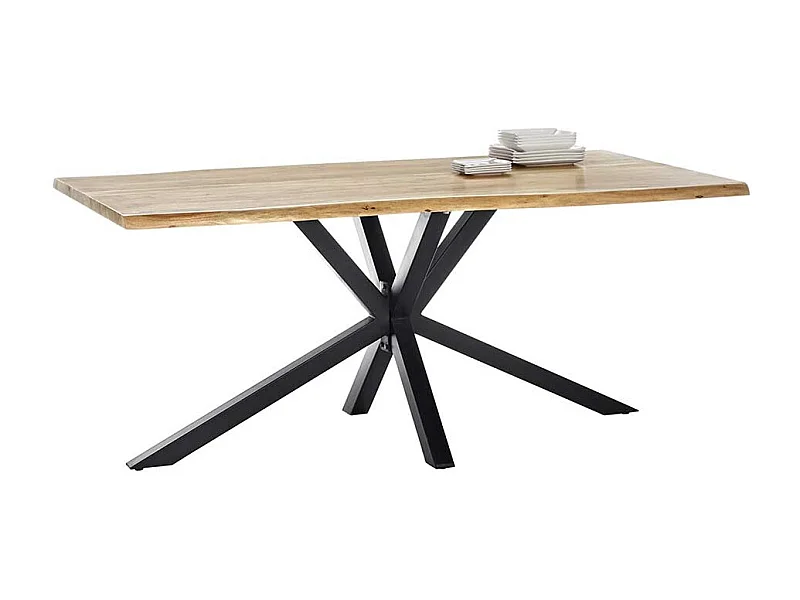 Küchentisch Akazie mit Spider Gestell schwarz lackiert