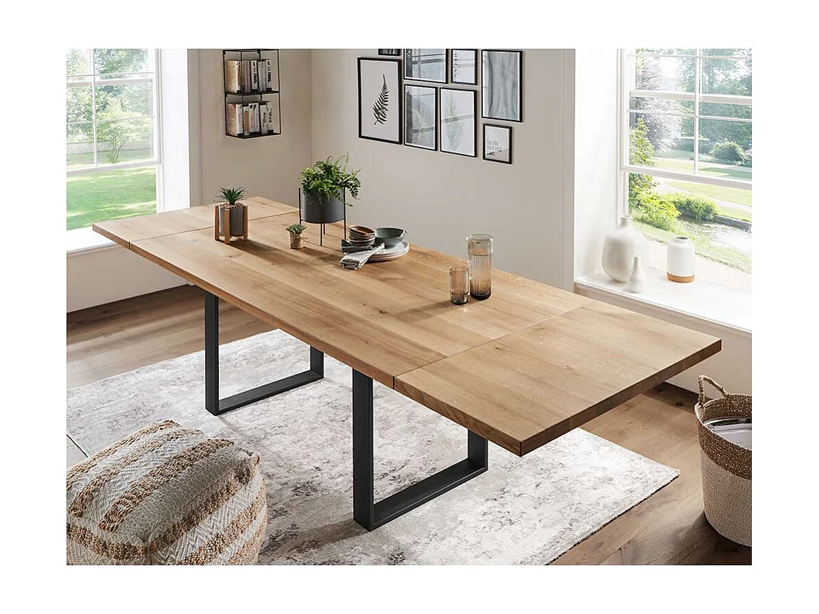 Esszimmertisch aus Wildeiche Massivholz und Stahl Loft Design