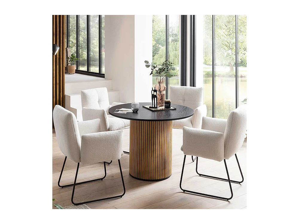 Runder Esstisch Skandi Stil furniert Eichefarben und Schwarz