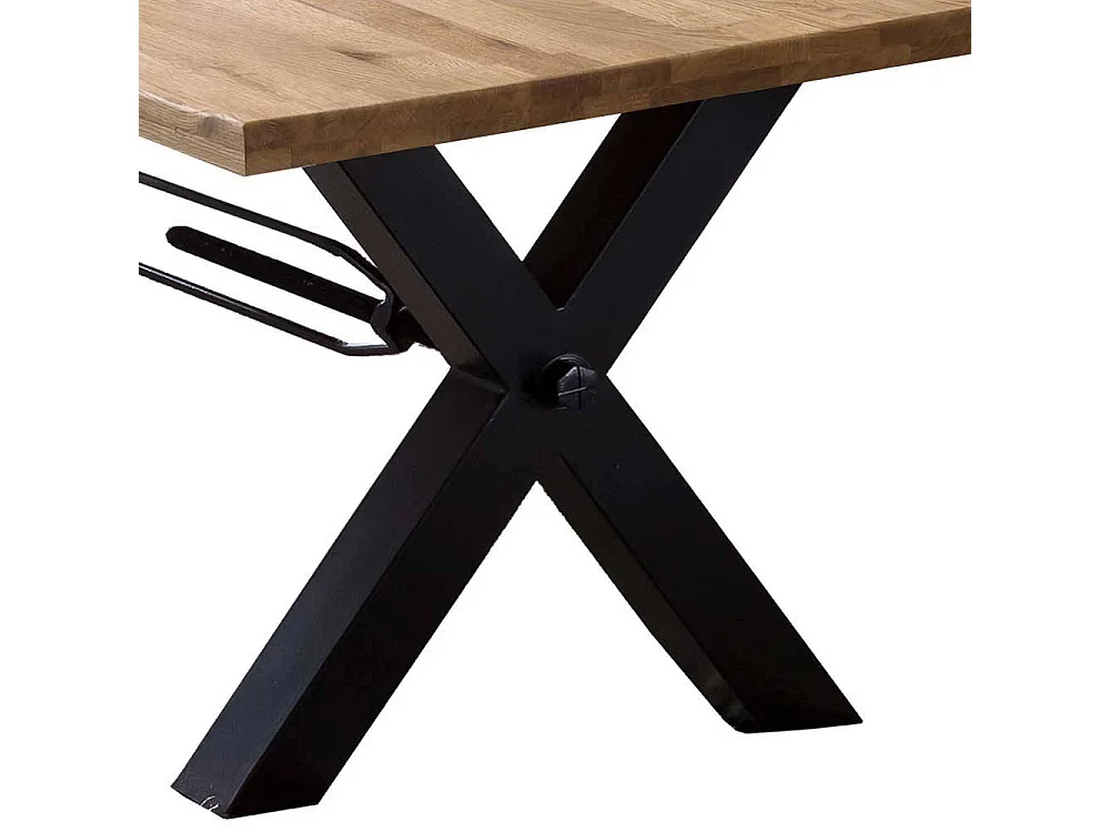 Esszimmer Tisch aus Wildeiche Massivholz Baumkante X Füßen