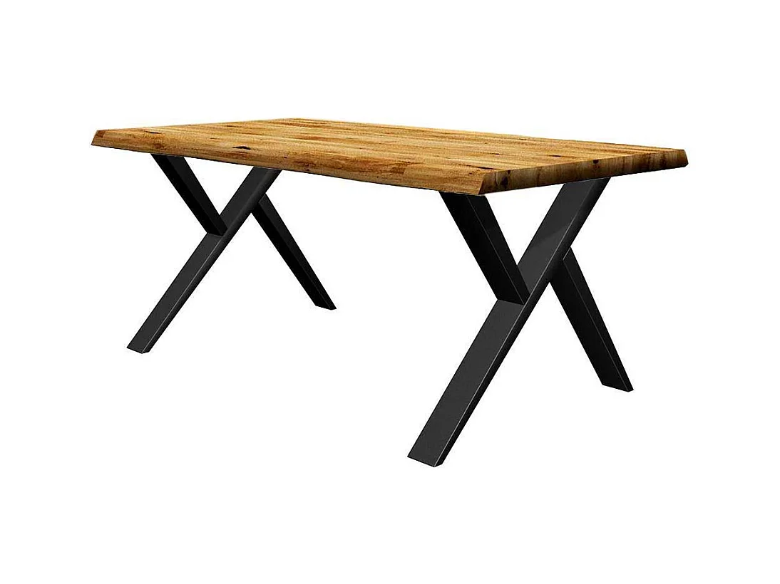 Küchentisch mit Baumkante aus Eiche Massivholz Vierfußgestell aus Metall