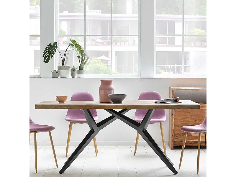 Loft Esstisch aus Akazie Massivholz Eisen in Schwarz