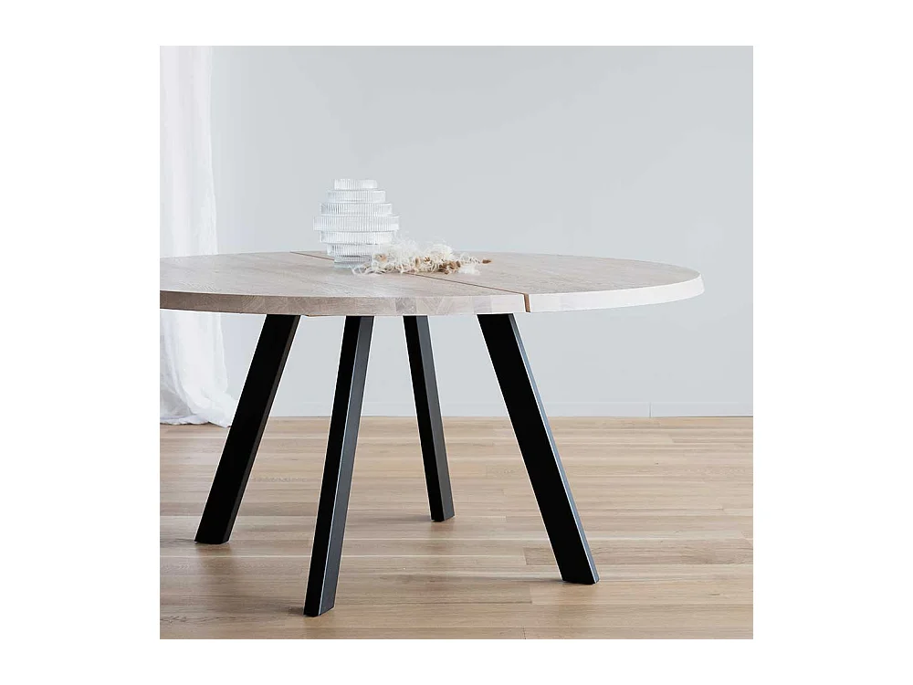 Echtholztisch in Holz White Wash Schwarz