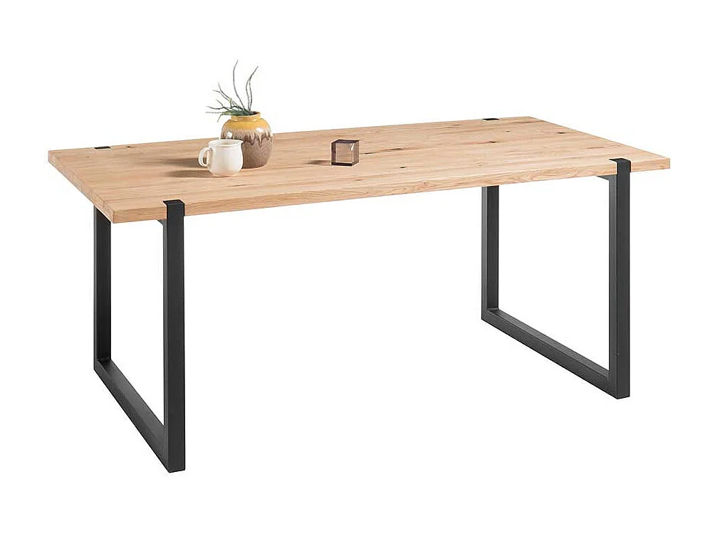Esstisch aus Eiche Massivholz und Metall 180 cm breit