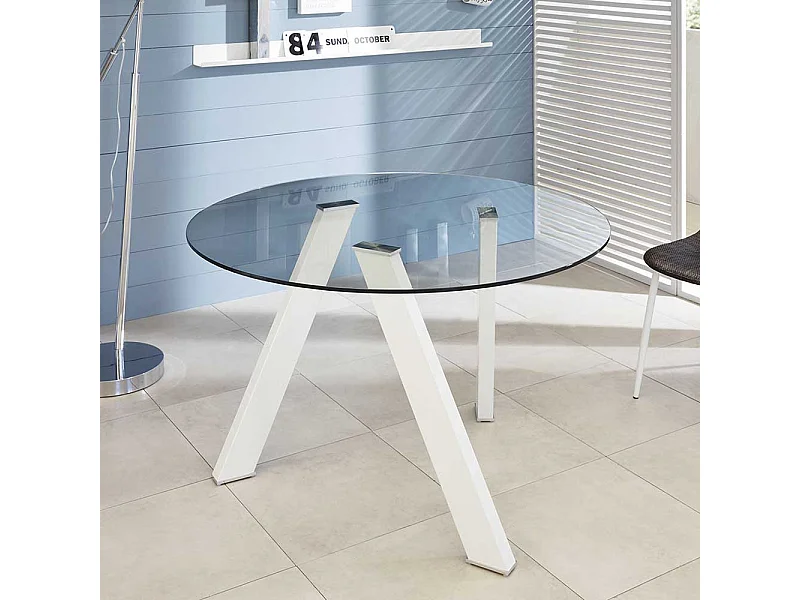 Glas Esstisch in Weiß runder Glasplatte
