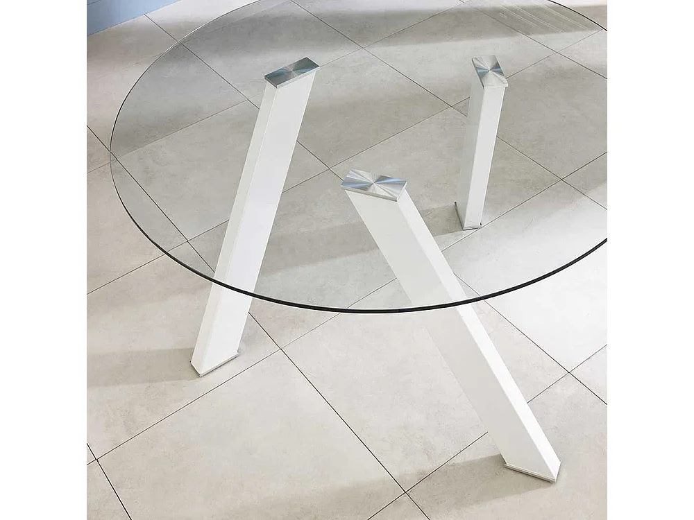 Glas Esstisch in Weiß runder Glasplatte