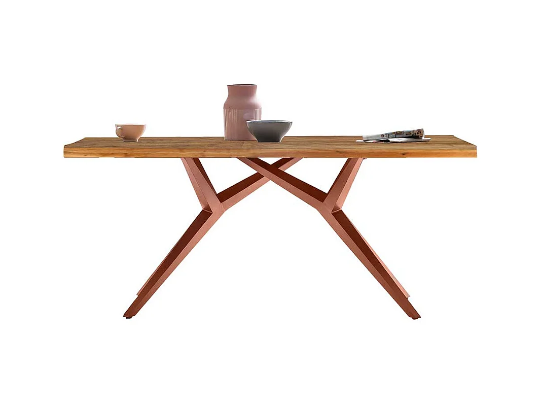 Esszimmertisch mit Einlegearbeit Teakfarben und Braun