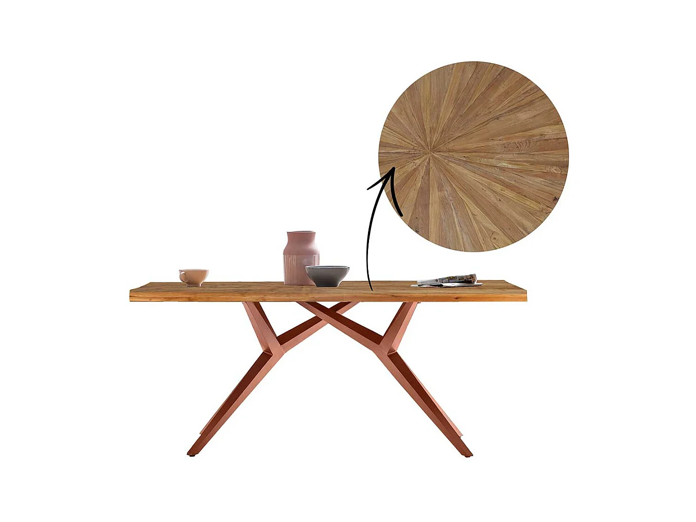 Esszimmertisch mit Einlegearbeit Teakfarben und Braun